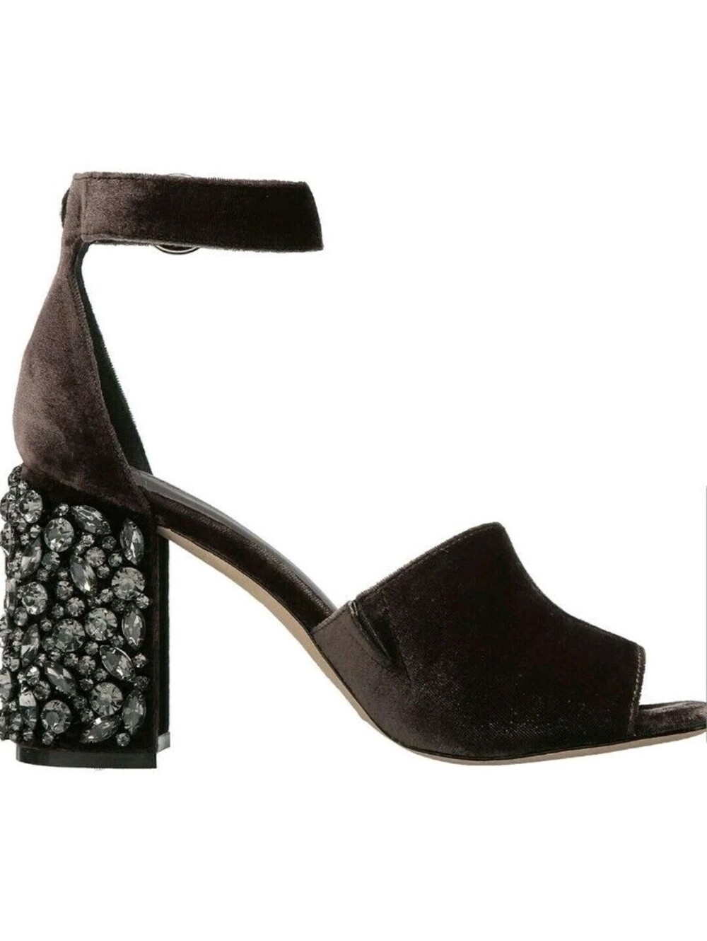 Joie Coal Suede Open Toe Ankle Strap Rhinestone Heels 36.5 NIB